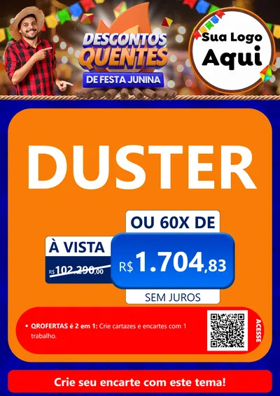 Modelo de Cartaz para Cartaz A4 Vertical com o tema Descontos Quentes de Festa Junina para Concessionaria de Carros
