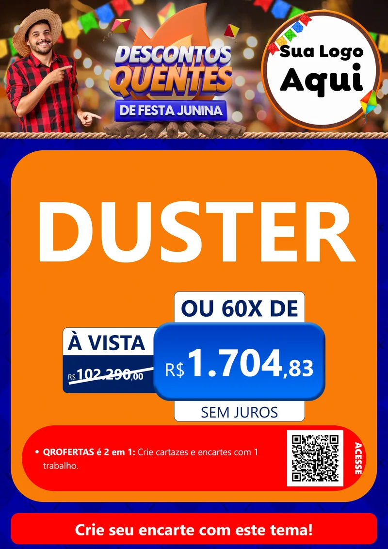 Modelo de Cartaz para Cartaz A4 Vertical com o tema Descontos Quentes de Festa Junina para Concessionaria de Carros