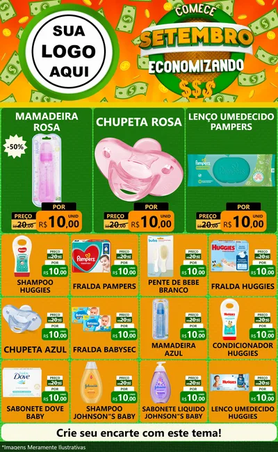 Modelo de Encarte para Encarte Grande com o tema Comece Setembro Economizando para Bebês