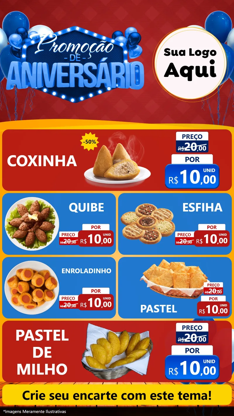 Modelo de TV para TV Vertical com o tema Promoção de Aniversário para Salgadaria