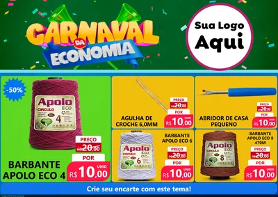 Modelo de Encarte para Encarte A4 Horizontal com o tema Carnaval da Economia para Armarinho e Aviamentos