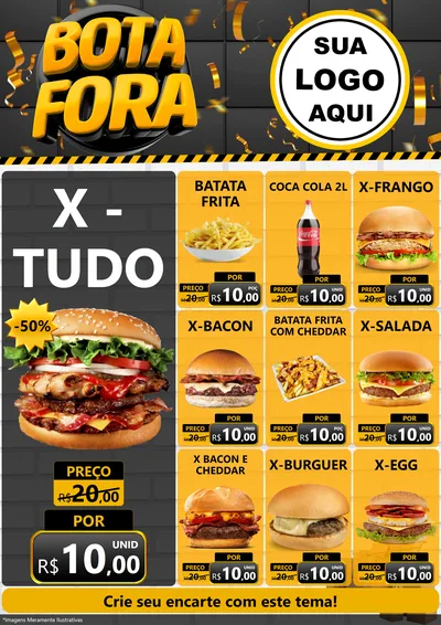 Modelo de Encarte para Encarte A4 Vertical com o tema Bota Fora para Hamburgueria