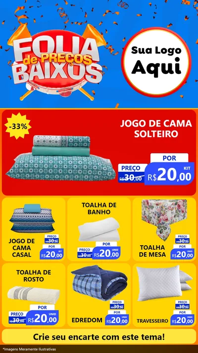 Modelo de Rede Social para Stories com o tema Folia de Preços Baixos para Cama, Mesa e Banho