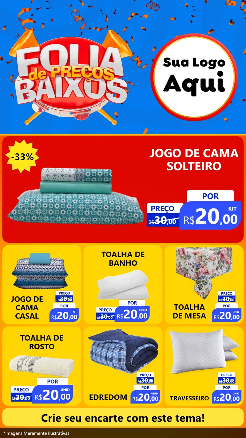 Modelo de Rede Social para Stories com o tema Folia de Preços Baixos para Cama, Mesa e Banho