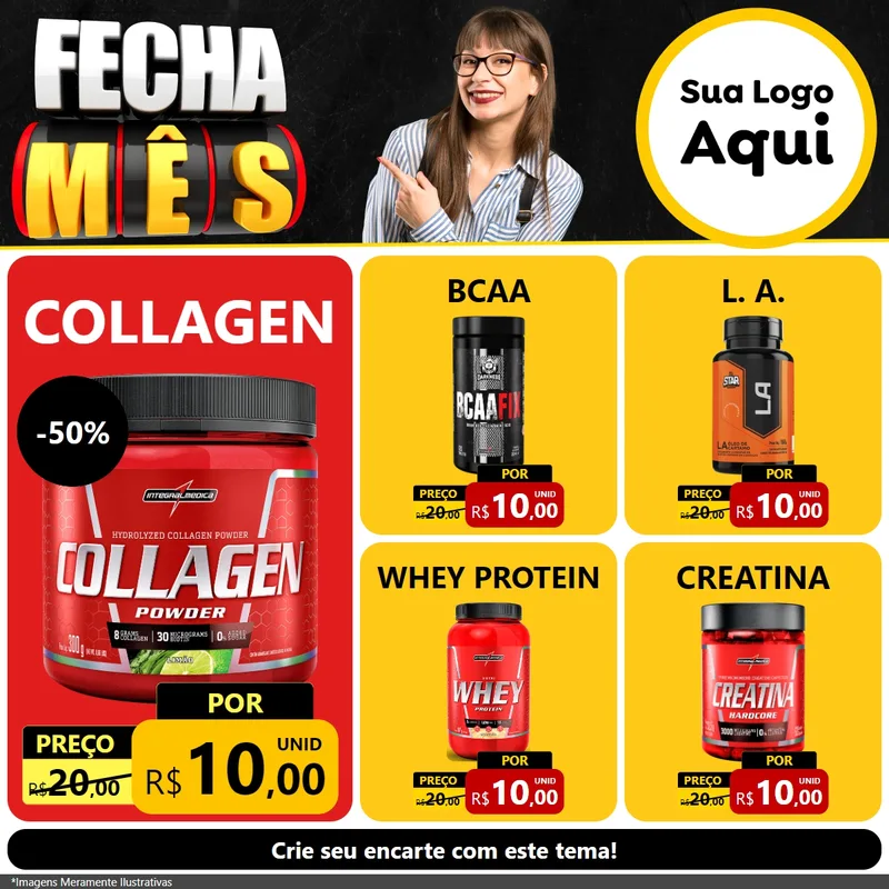 Modelo de Rede Social para Feed Facebook com o tema Fecha Mês para Suplementos alimentares