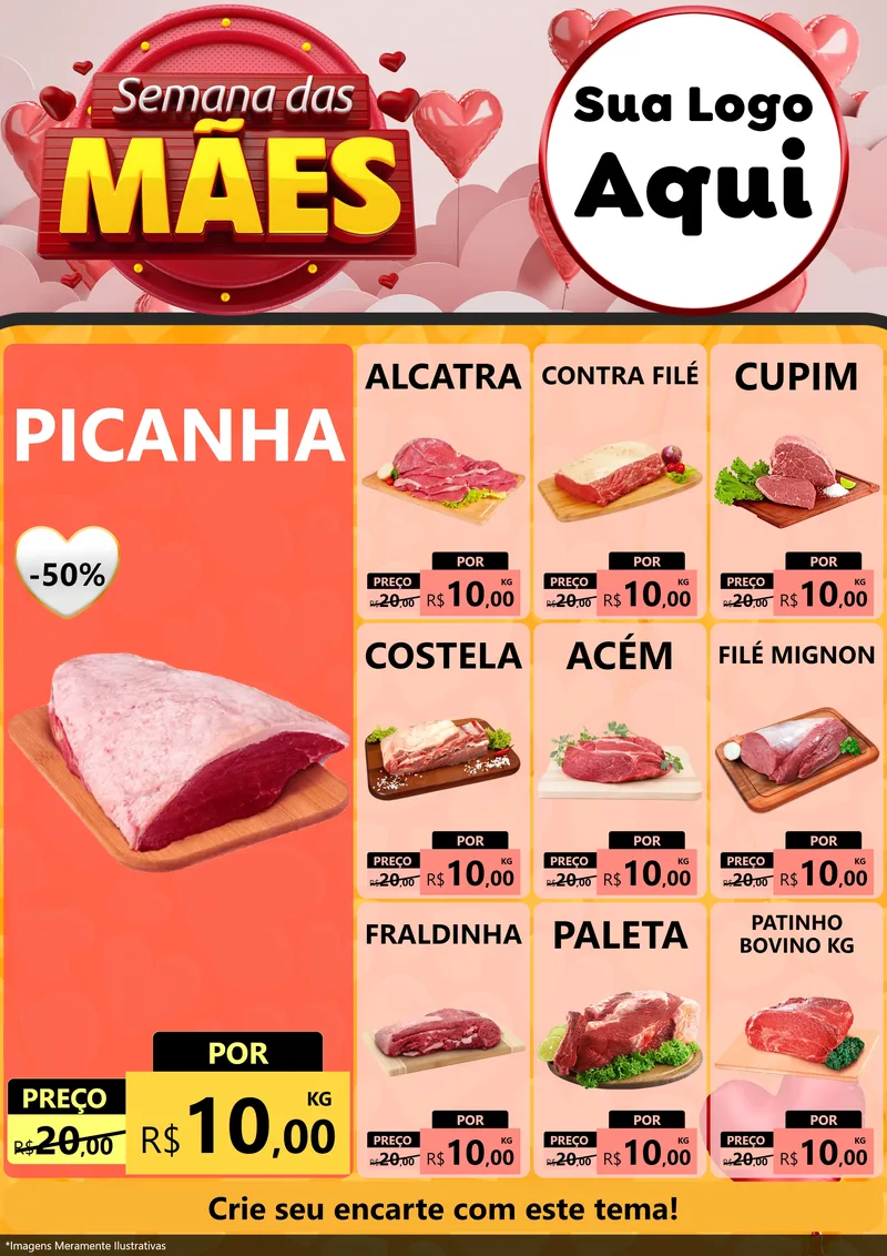 Modelo de Encarte para Encarte A4 Vertical com o tema Semana das Mães para Açougue