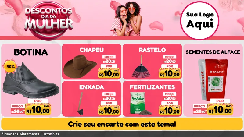 Modelo de TV para TV Horizontal com o tema Descontos Dia da Mulher para Agropecuária