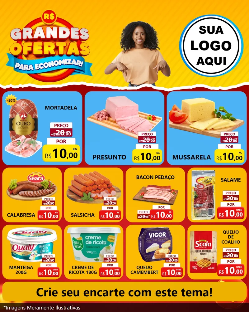 Modelo de Rede Social para Feed Instagram com o tema Grandes Ofertas Para Economizar! para Frios e Laticínios