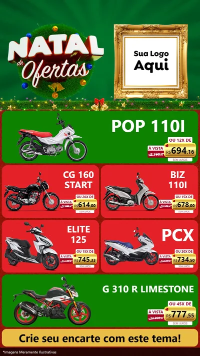 Modelo de TV para TV Vertical com o tema Natal de Ofertas para Concessionaria de Motos