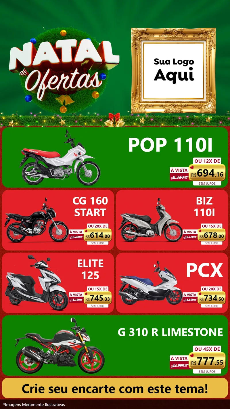 Modelo de TV para TV Vertical com o tema Natal de Ofertas para Concessionaria de Motos