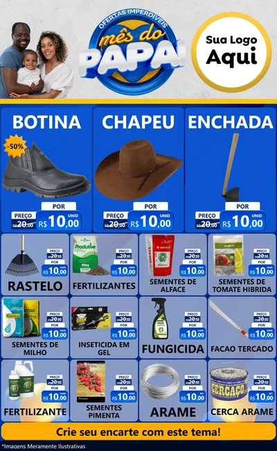 Modelo de Encarte para Encarte Grande com o tema Ofertas Imperdíveis Mês Do Papai para Agropecuária
