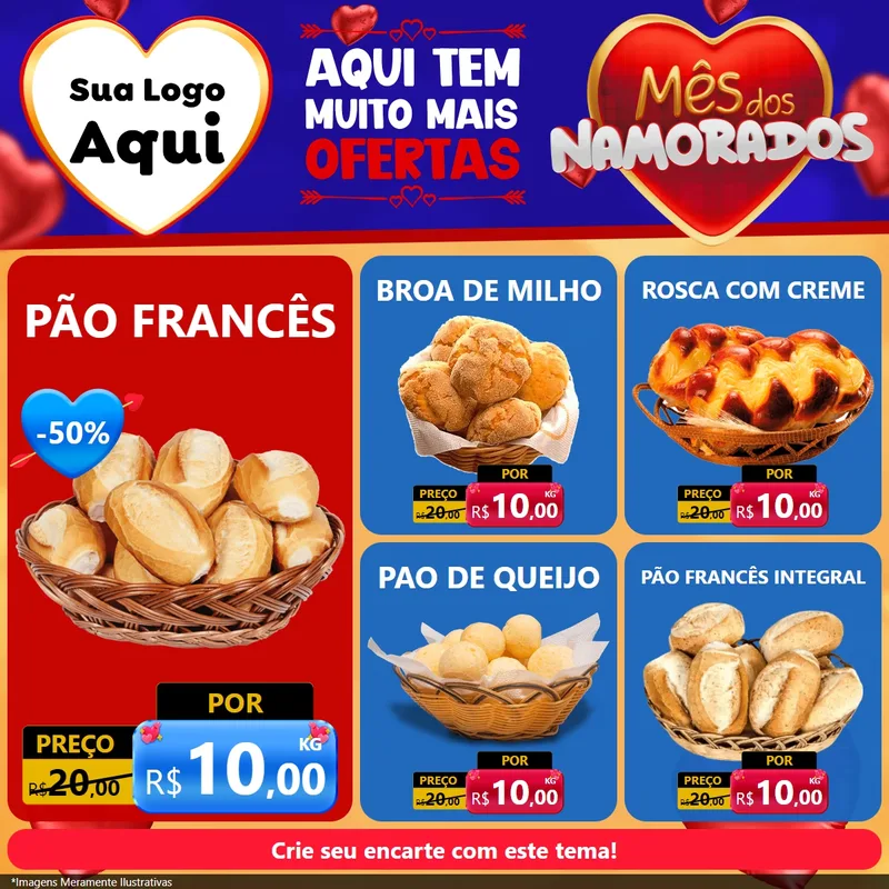 Modelo de Rede Social para Feed Facebook com o tema Mês dos Namorados para Padaria