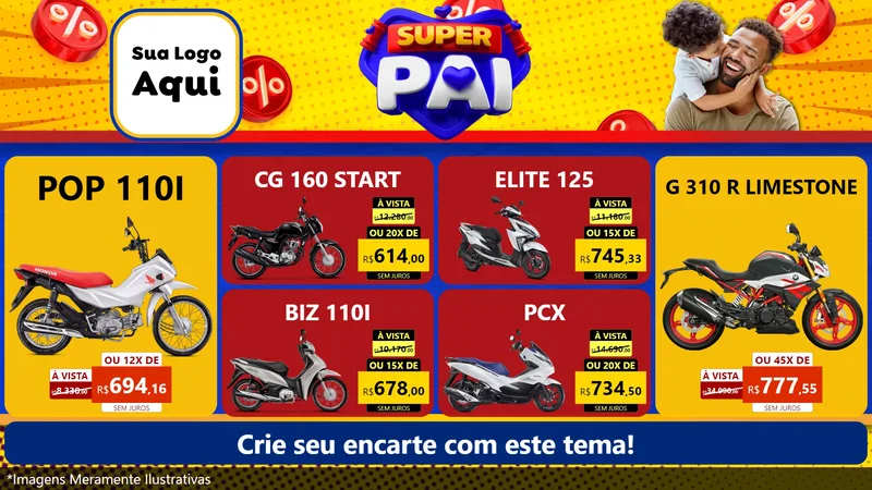 Modelo de TV para TV Horizontal com o tema Super Pai para Concessionaria de Motos