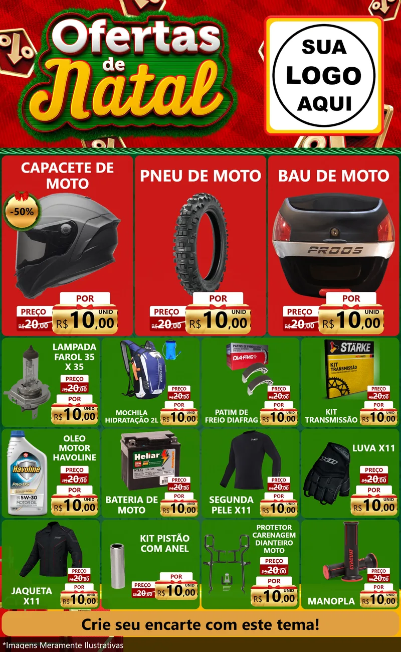 Modelo de Encarte para Encarte Grande com o tema Ofertas de Natal para Moto peças