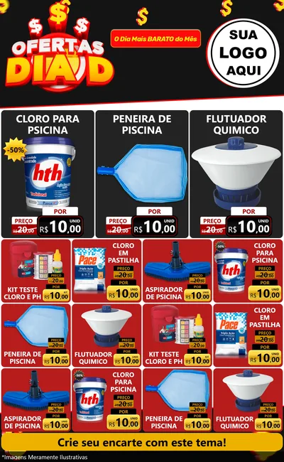Modelo de Encarte para Encarte Grande com o tema Ofertas Dia D para Produtos para Piscina