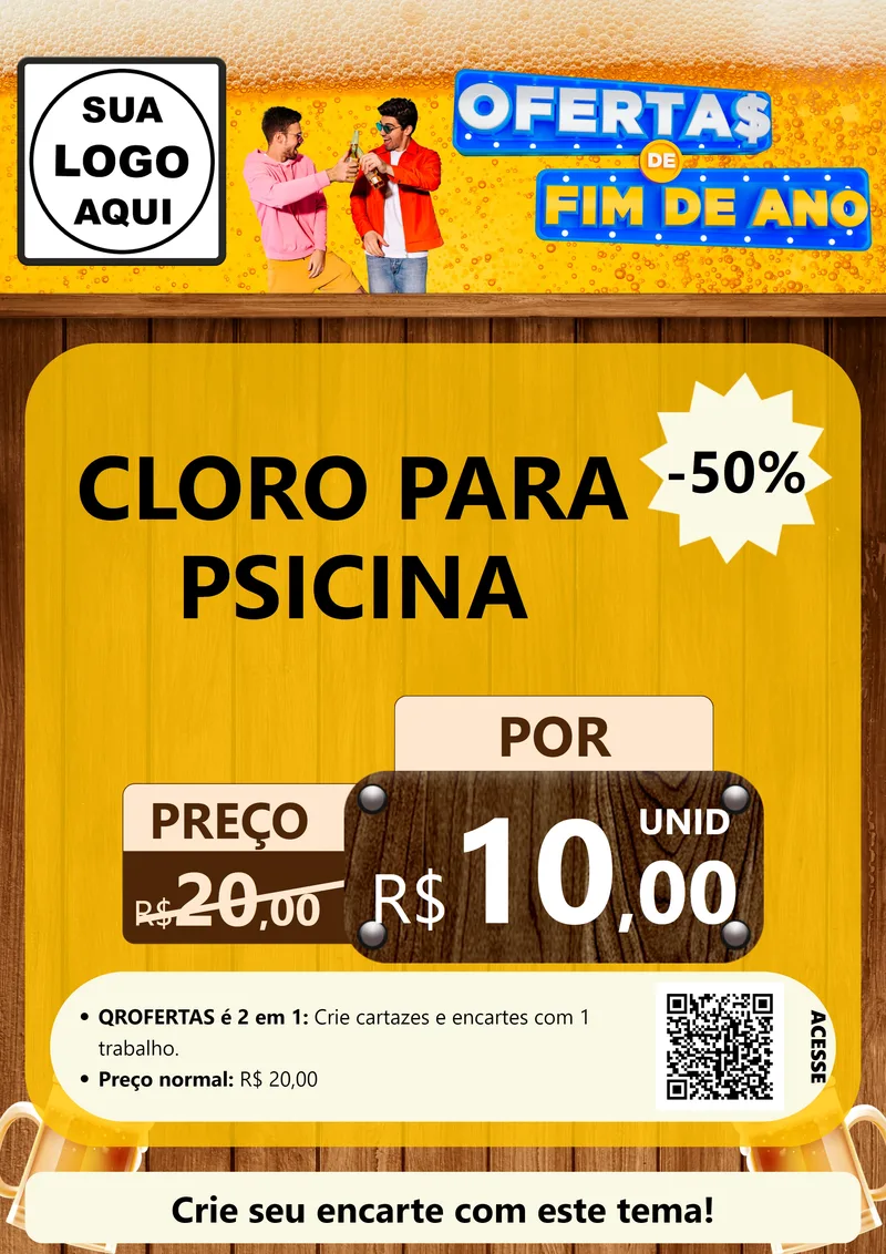 Modelo de Cartaz para Cartaz A4 Vertical com o tema Ofertas de Fim de Ano para Produtos para Piscina