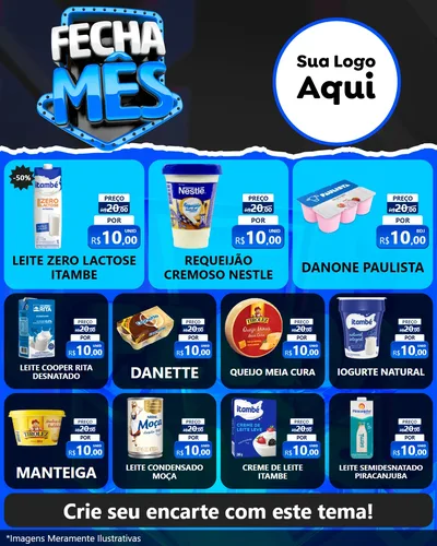 Modelo de Rede Social para Feed Instagram com o tema Fecha Mês para Frios e Laticínios