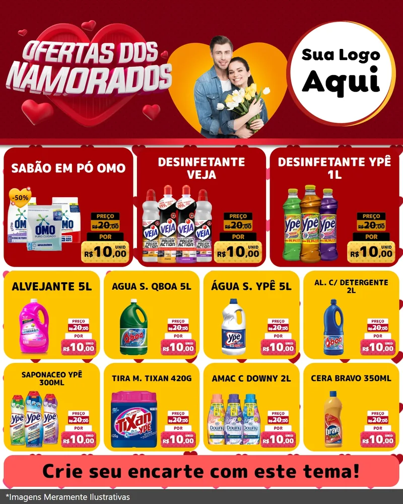 Modelo de Rede Social para Feed Instagram com o tema Ofertas Dos Namorados para Produtos de Limpeza