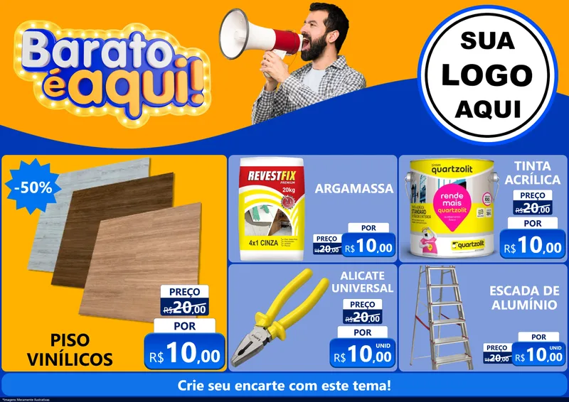 Modelo de Encarte para Encarte A4 Horizontal com o tema Barato é aqui para Material para Construção