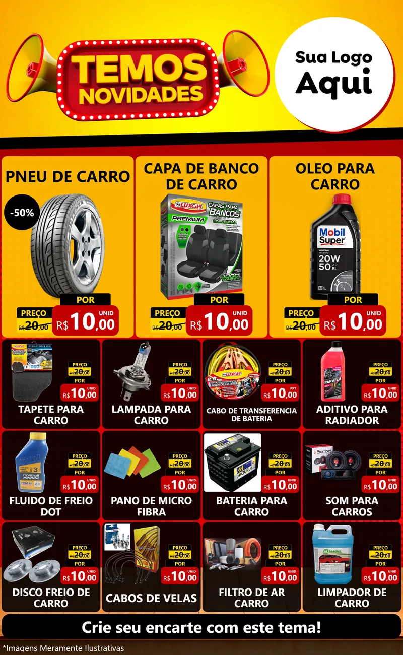 Modelo de Encarte para Encarte Grande com o tema Temos Novidades para Auto peças