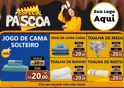 Modelo de Encarte para Encarte A4 Horizontal com o tema Especial Páscoa para Cama, Mesa e Banho