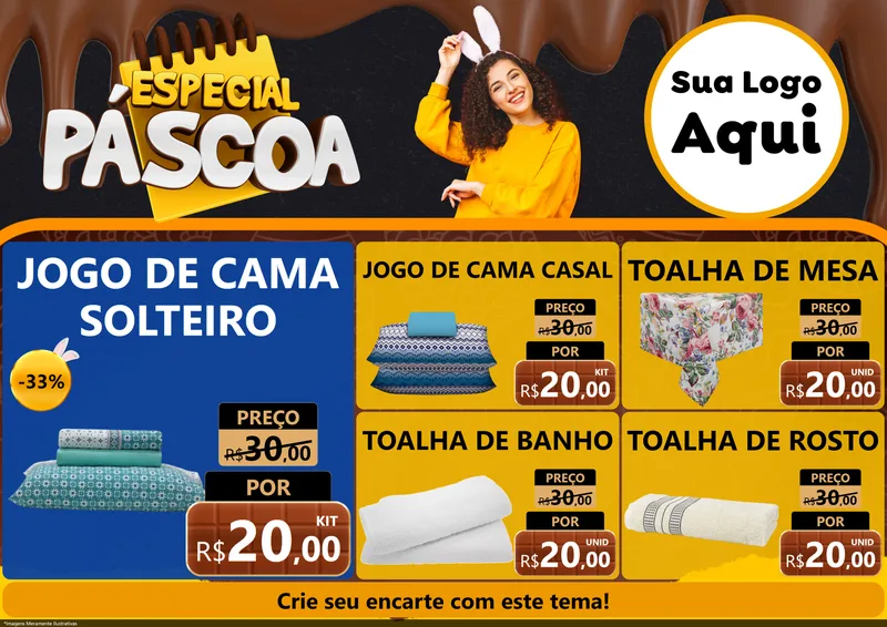 Modelo de Encarte para Encarte A4 Horizontal com o tema Especial Páscoa para Cama, Mesa e Banho