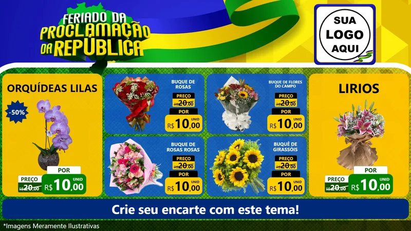 Modelo de TV para TV Horizontal com o tema Feriado da Proclamação da República para Floricultura e jardim