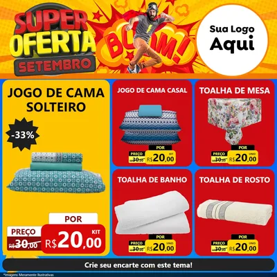 Modelo de Rede Social para Feed Facebook com o tema Super Oferta Setembro para Cama, Mesa e Banho