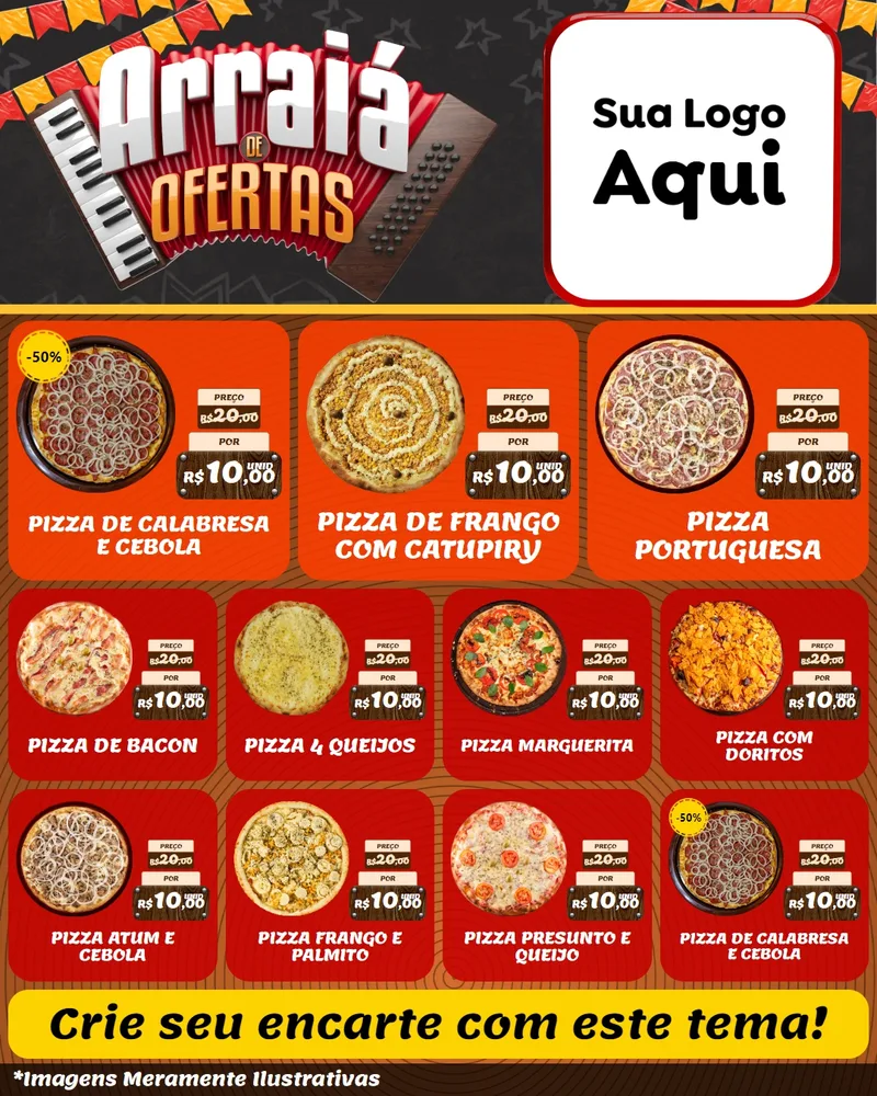 Modelo de Rede Social para Feed Instagram com o tema Arraiá de Ofertas - Junina para Pizzaria