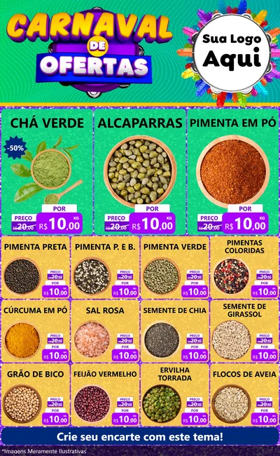 Modelo de Encarte para Encarte Grande com o tema Carnaval de Ofertas para Produtos Naturais