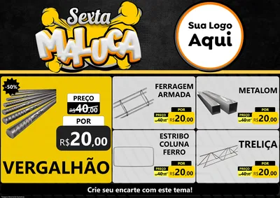 Modelo de Encarte para Encarte A4 Horizontal com o tema Sexta Maluca para Ferragens
