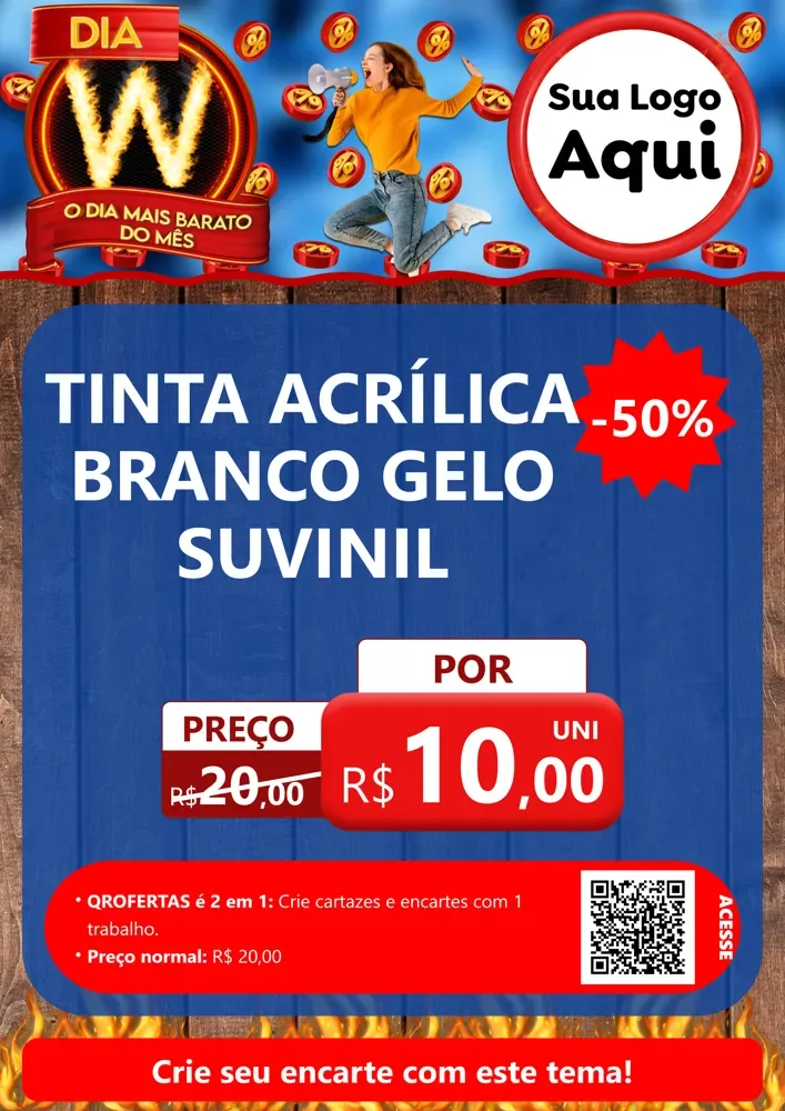 Modelo de Cartaz para Cartaz A4 Vertical com o tema Dia W - O Dia Mais Barato Do Mês para Tintas e Ferramentas