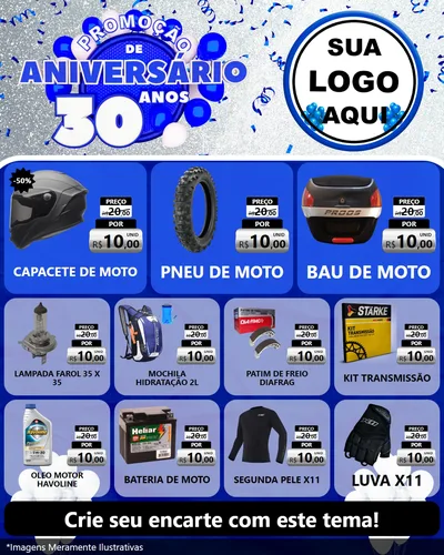 Modelo de Rede Social para Feed Instagram com o tema Promoção de Aniversário - 30 Anos para Moto peças