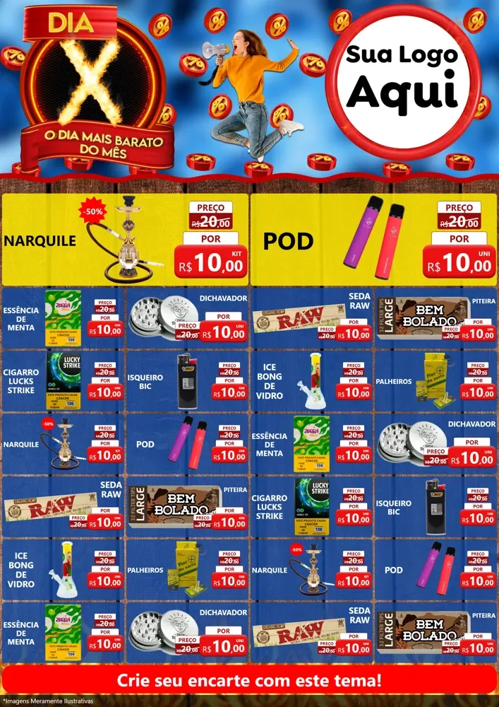 Modelo de Encarte para Encarte A4 Vertical com o tema Dia X - O Dia Mais Barato Do Mês para Tabacaria