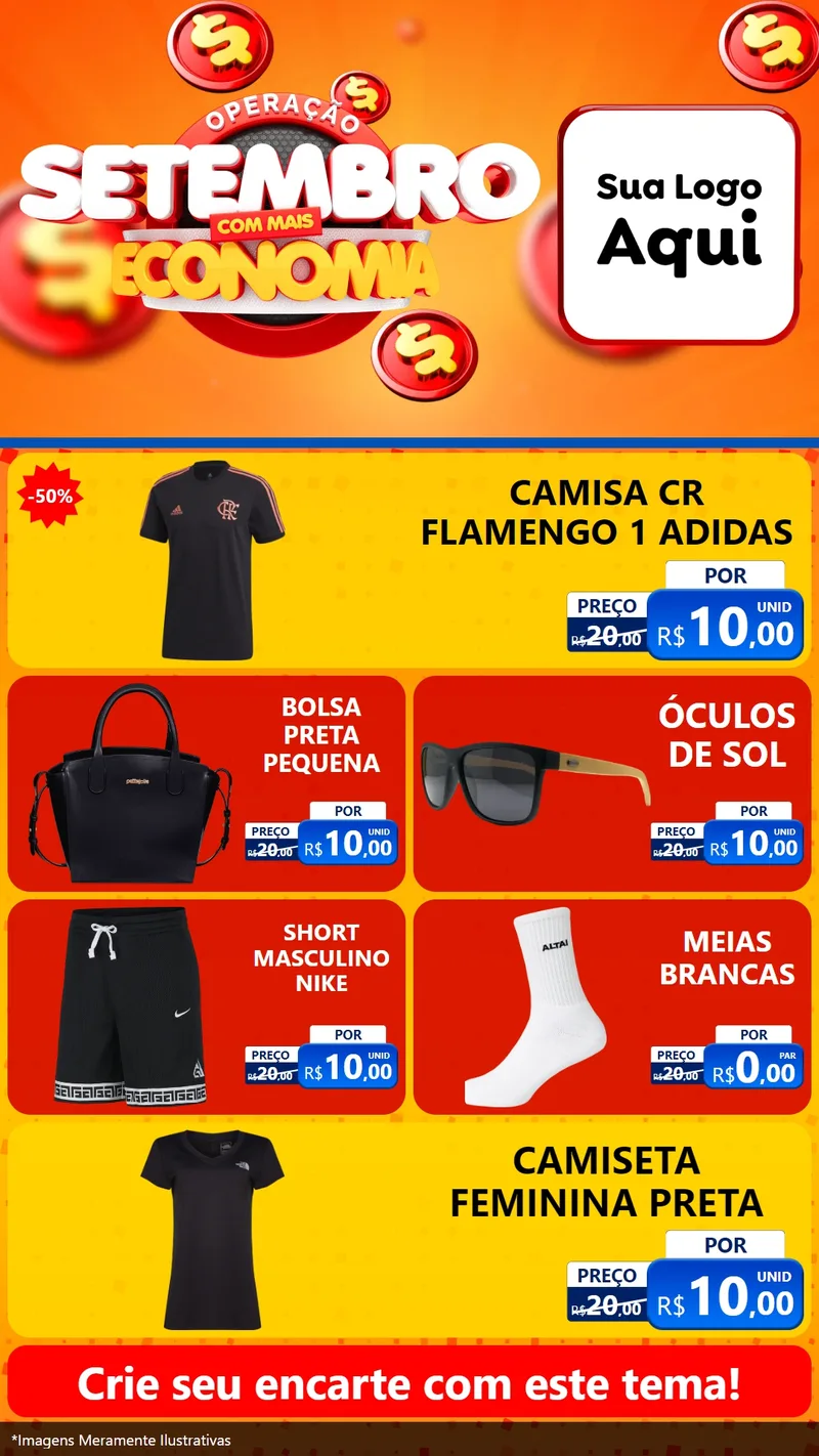 Modelo de TV para TV Vertical com o tema Operação Setembro Com Muita Economia para Roupas e acessórios