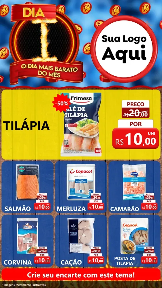 Modelo de Rede Social para Stories com o tema Dia I - O Dia Mais Barato Do Mês para Peixaria