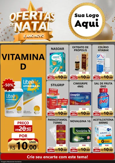 Modelo de Encarte para Encarte A4 Vertical com o tema Ofertas De Natal E Ano Novo para Farmácia