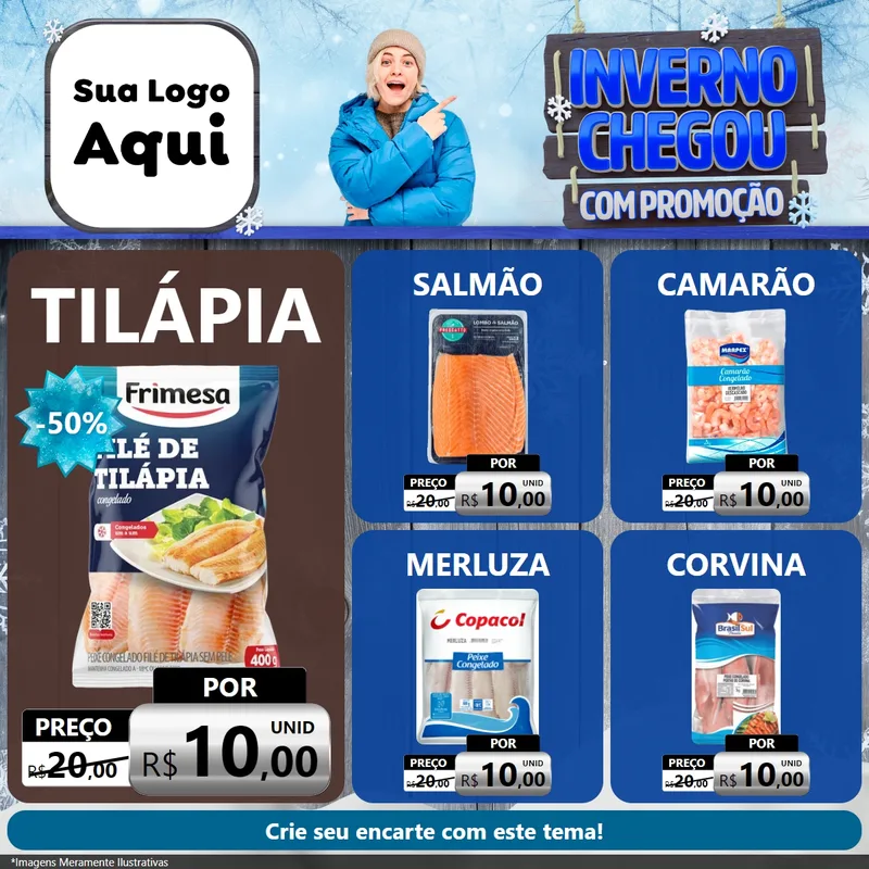 Modelo de Rede Social para Feed Facebook com o tema Inverno Chegou Com Promoção para Peixaria