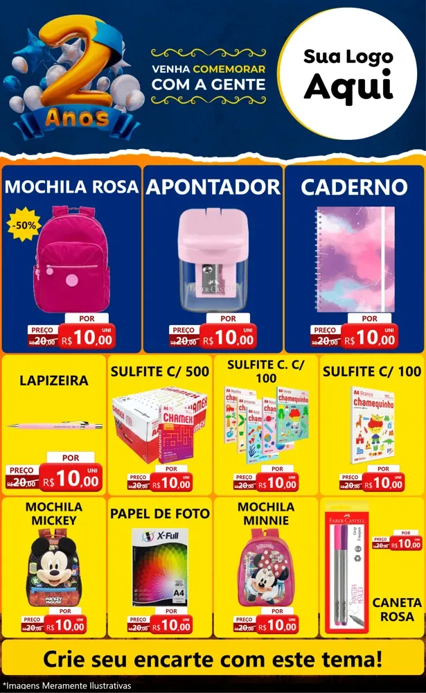 Modelo de Encarte para Encarte Grande com o tema Aniversário de 2 anos para Papelaria