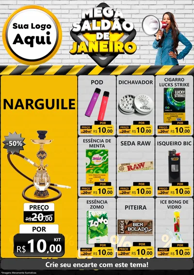 Modelo de Encarte para Encarte A4 Vertical com o tema Mega Saldão de Janeiro para Tabacaria