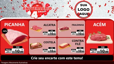 Modelo de TV para TV Horizontal com o tema Promoção de Aniversário - 4 Anos para Açougue