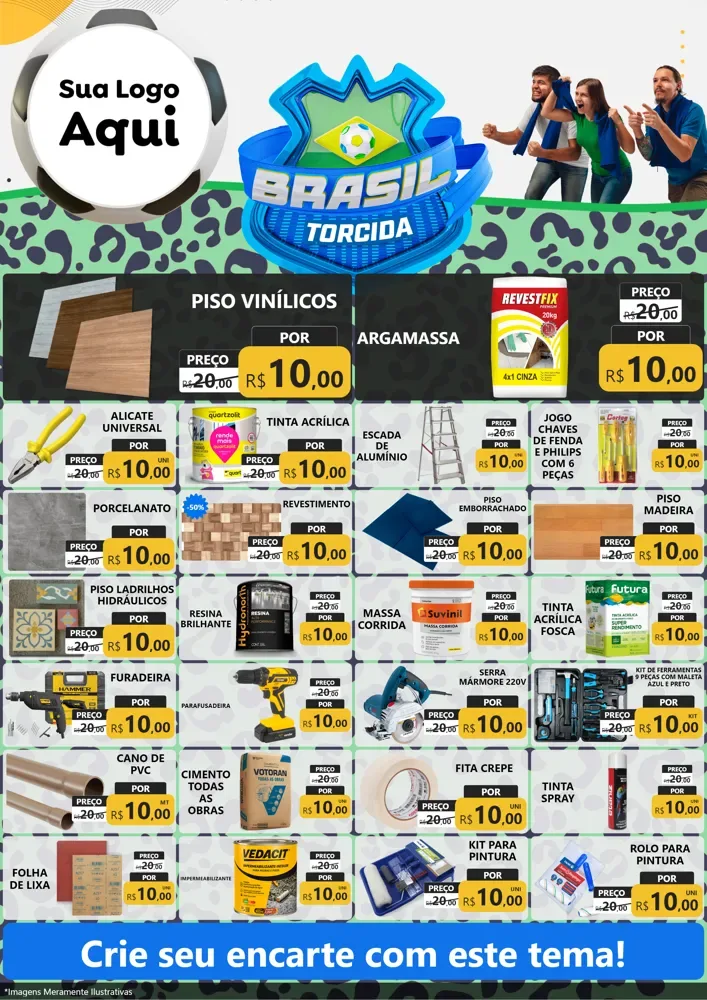 Modelo de Encarte para Encarte A4 Vertical com o tema Brasil Torcida - Copa para Material para Construção