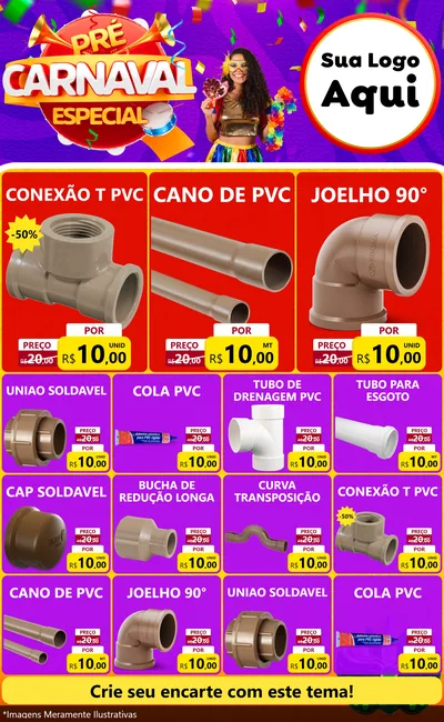 Modelo de Encarte para Encarte Grande com o tema Pré-Carnaval Especial para Tubos e conexões