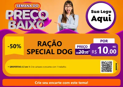 Modelo de Cartaz para Cartaz A4 Horizontal com o tema Semana do Preço Baixo para Pet Shop
