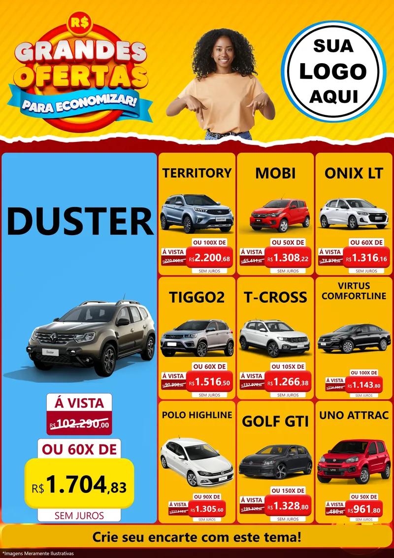 Modelo de Encarte para Encarte A4 Vertical com o tema Grandes Ofertas Para Economizar! para Concessionaria de Carros