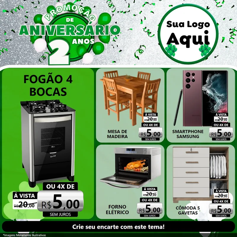 Modelo de Rede Social para Feed Facebook com o tema Promoção de Aniversário - 2 Anos para Móveis e Eletro