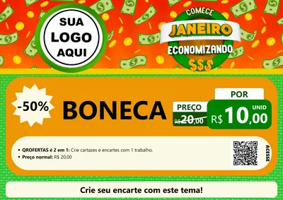 Modelo de Cartaz para Cartaz A4 Horizontal com o tema Comece Janeiro Economizando para Brinquedos