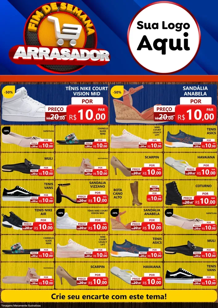 Modelo de Encarte para Encarte A4 Vertical com o tema Fim De Semana Arrasador para Calçados
