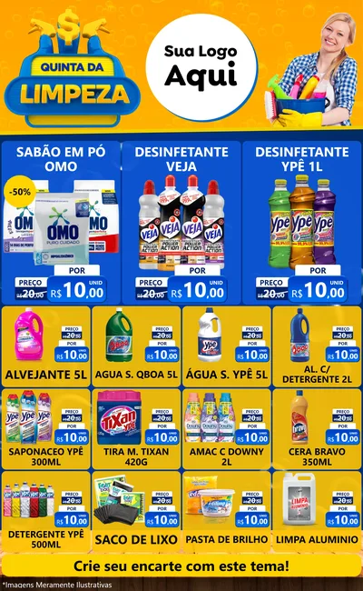 Modelo de Encarte para Encarte Grande com o tema Quinta da Limpeza para Produtos de Limpeza