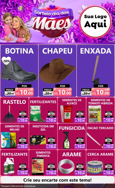 Modelo de Encarte para Encarte Grande com o tema Sorteio Dia das Mães para Agropecuária